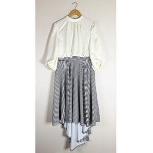 LEXINGTON black and white puff sleeve hi low midi cocktail dress XL NEW